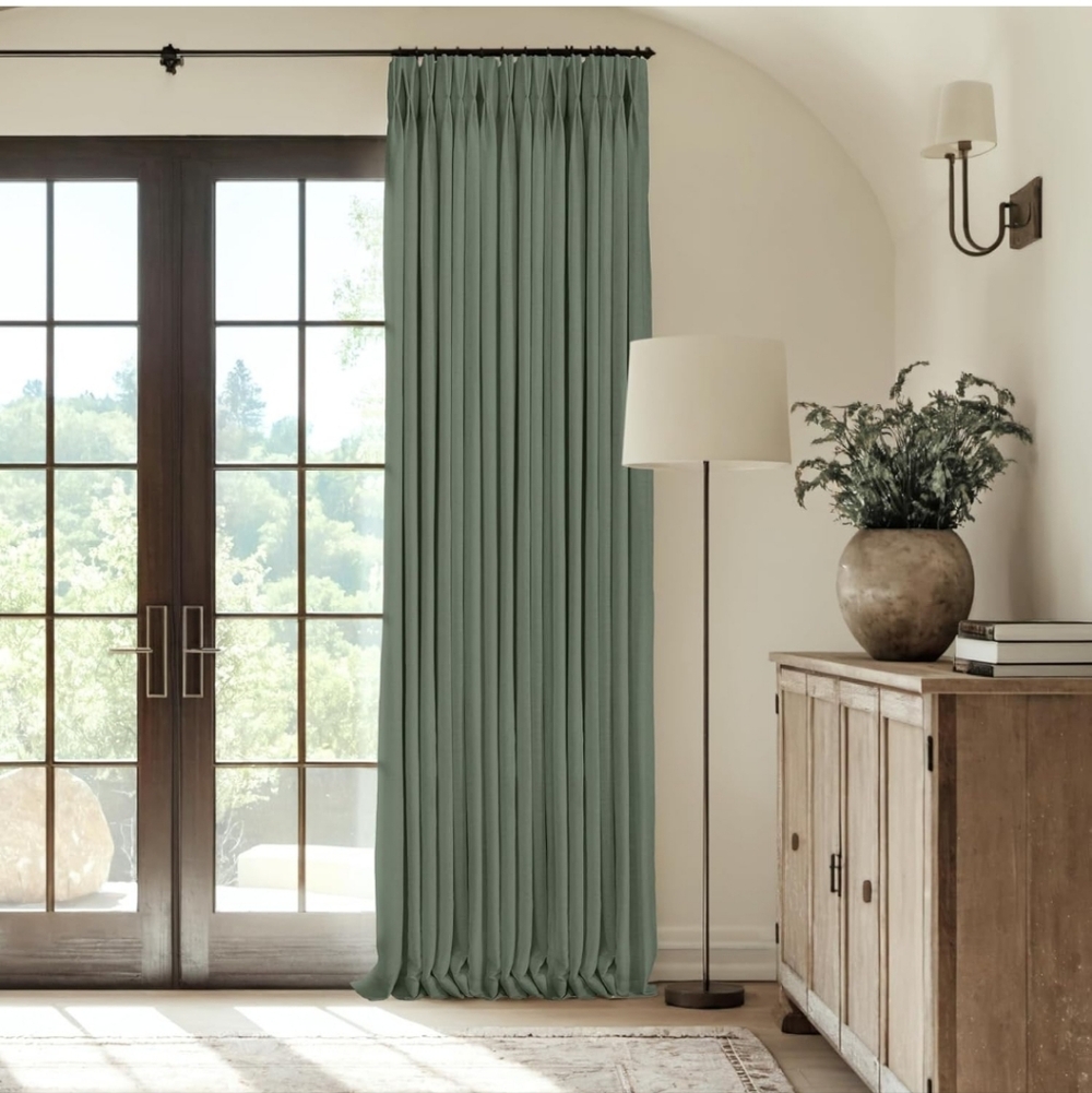 Linen Pinch Pleated Curtains Blackout 100% Black Out Curtains 40X102 Inches Long